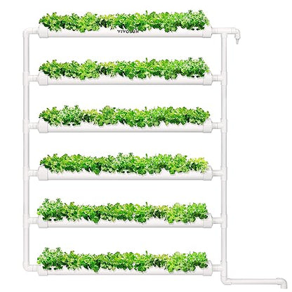 VIVOSUN Hydroponic Grow Kit, 54 Plant Sites 6 Food-Grade PVC-U Pipes Hydroponics Planting System with Water Pump, Pump Timer, Nest Basket and Sponge for Leafy Vegetable - size: 54(Wall mounted)