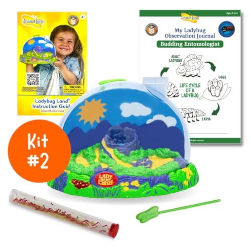 Insect Lore Bug Camp Bundle - Butterfly Kit with 5 Live Caterpillars, Ladybug Land with 1 Tube Live Larvae, Ant Mountain with 1 Tube Live Western Harvester Ants - Bonus Life Cycle Figurines & More
