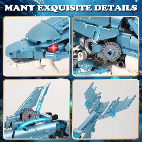 Mechanical Blue Dolphin Building Blocks Linkage Kit, Sea Animal Model with Lighting, Display Stand, STEM Power Motor Toy, DIY Desktop Ornament for Kids & Adults Ages 12+, Birthday Gift Idea - color: Blue Dolphin
