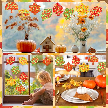 DoubleFill 48 Pcs Fall Suncatchers Craft Kit, Fall Maple Leaves Crafts Bulk - style: Maple Leaf