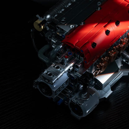 KMS JDM High Performance Engine Building Kit, K-Series Red Top 4-Cylinder Model with Linked Moving Pistons, Silver Metallic Finish, Mechanical Assembly Toy & Display Gift for Car Enthusiasts