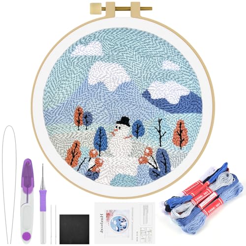 ERKOON Punch Needle Kit Adults Beginners, DIY Easy Landscapes Embroidery Set for Starter Art Craft, Needling Punch Project with Patterns, Tools, Yarns, Hoop, Instruction (Winter) - color: Winter