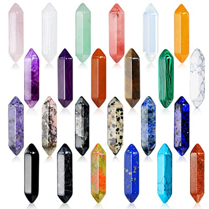 24Pcs Healing Crystals Stones Sets, Hexagonal Bullet Shaped Reiki Meditation Gemstone Chakra Stones Tiger Eye Obsidian Quartz Crystals Gemstone Wand Set Pendants with Storage Box - size: 24PCS