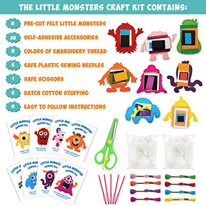 CiyvoLyeen Kids Sewing Kit Crafts – Little Monsters Felt Plush DIY Craft Adopt A Monster Educational Sewing Set for Kids Beginner Craft Kit Set of 8 - color: Monster-8 Pcs