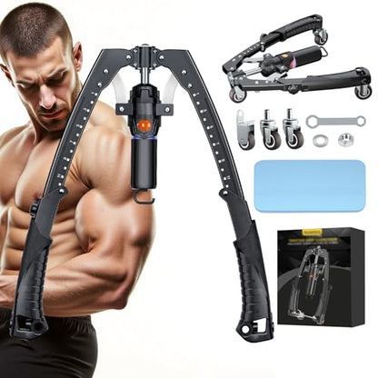 Twister Arm Trainer, 3 in 1 Hydraulic Power Chest Workout Equipment with Ab Roller Wheels and Hooks, Adjustable 22-440lbs Arm Trainer for Men Women, Home Gym Equipment for Full Body Strength Training - color: black
