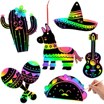 36 PCS Cinco de Mayo Crafts for Kids, Mexican Scratch Art Party Favors - style: Cinco De Mayo Style