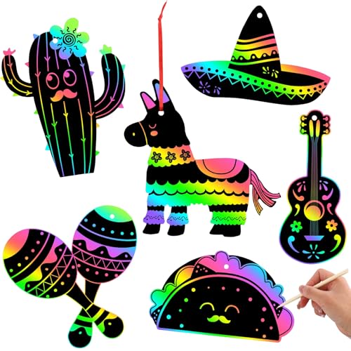 36 PCS Cinco de Mayo Crafts for Kids, Mexican Scratch Art Party Favors - style: Cinco De Mayo Style