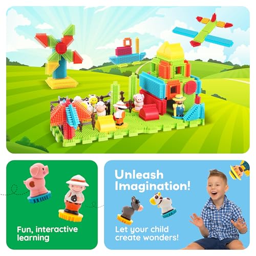 PicassoTiles PTB100 100pcs Hedgehog Shape 3D Building Blocks Tiles Farm Theme Set Learning Playset STEM Toy Set Educational Kit Child Branin Development Preschool Kindergarten Toy - color: Multicolored