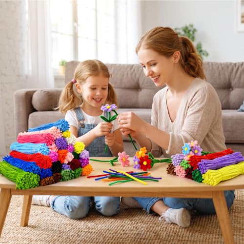 1050 Pcs Pipe Cleaner Flower Kit, Complete DIY Flower Bouquet Making Kit, - color: Colour1000