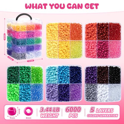 Simetufy 6000Pcs Pony Beads 30 Colors Kandi Beads Bulk for Bracelet Making