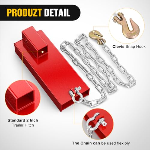 Nilight Forklift Trailer Hitch Attachment Fits 2" Receiver | Clamp on Pallet Fork Trailer Towing Adapter with Safety Chain & Hook Red - color: Forklift Trailer Hitch 5.5in width