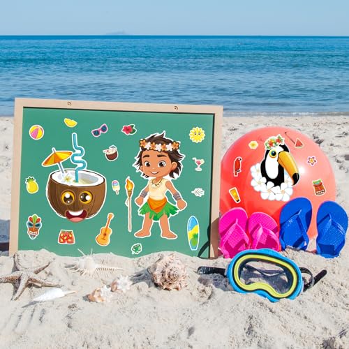 24 Sheets Tiki Make a Face Sticker, Make Your Own Tropical Hawaii Mix and Match Stickers Summer Stickers for Boy Girls Home School Classroom Crafts Activities Summer Party Favors - style: Hawaii