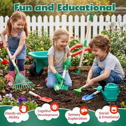 CUTE STONE Kids Gardening Set with Wheelbarrow, Kids Shovel and Rake Set - style: Dual-length