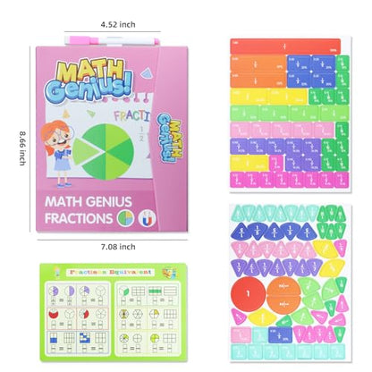Magnetic Fraction Educational Puzzle with Fraction Tiles & Circles, Math Manipulatives Montessori Learning Toys to Help Kids Learn Fractions and Build Early Math Skills (Pink) - style: Pink