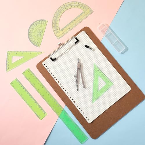 Zonon 7 Pcs Geometry Set with Drawing Compas, 6&4 Inch Protractors, Green - color: Green
