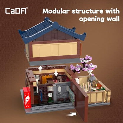 CaDA C66012W Japanese Hot Spring Hotel Building Block Model, 1249 Pieces of Japanese-Style Architecture, Cherry Blossom Garden with Led Warm Light, Collectible Assembly House (C66012W) - color: C66012w
