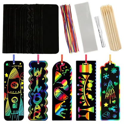 PEASUG Scratch Art for Kids, 40 Sets in 5 Styles Scratch Art Bookmarks