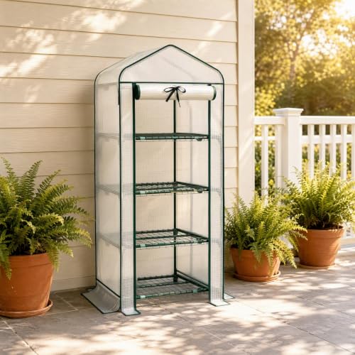 4‑Tier Mini Greenhouse, Small Walk‑in Green House, White - color: White, size: Small