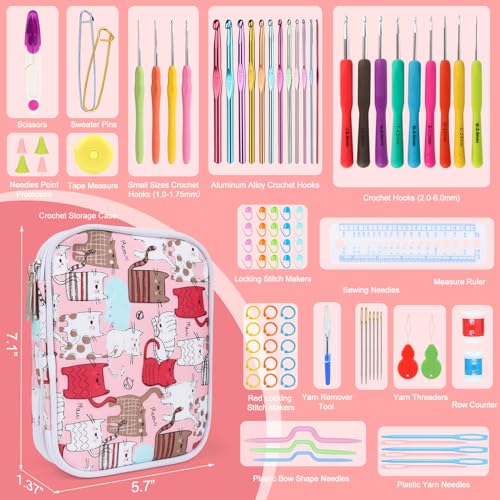 Katech Crochet Hooks Kit with Case, 99-Piece Crochet Hooks Set DIY Crochet Needles Yarn Weave Kits for Knitting Gloves and Sweaters, Ergonomic Lace Crochet Hook for Fine Working - color: Upgraded Crochet Set