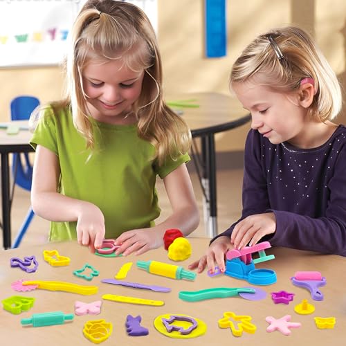 Dough Tools 36pcs Dough Play Tools Set for Kids with Dough Cutters,Roller,Rolling Pins,Dough Extruder