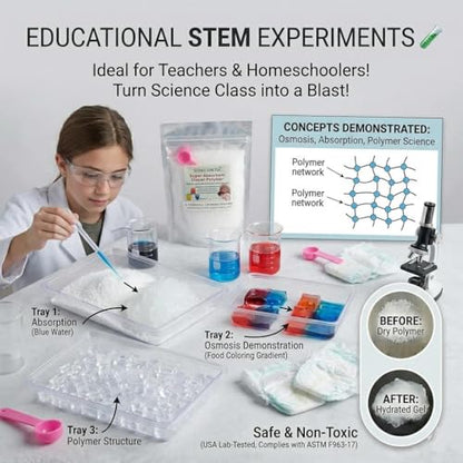 Super Absorbent Polymer (8 oz) – Fine Granular Water Gel Crystals for STEM Experiments, Sensory Play, and Magic Tricks – Absorbs 1,000x Its Weight – Certified Non-Toxic