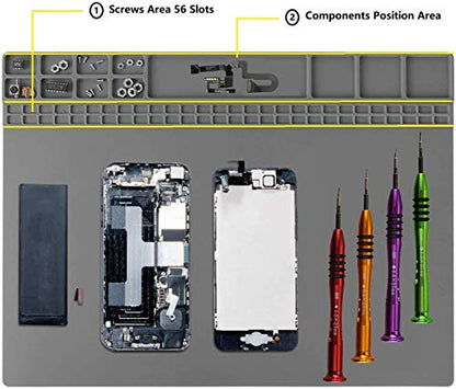 Anti-Static Mat Work Mat Repair Work Mat and 3 Auxiliary Tools, Anti-Static Wrist and Tweezers and Brush 932°F Heat Resistant 15.9” x 12” inch Grey