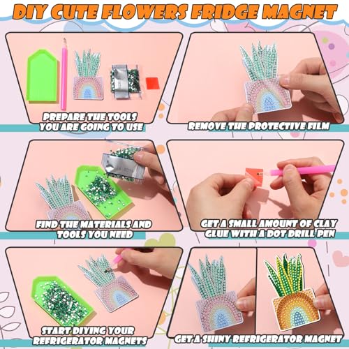 Remuuly 30 Pcs Diamond Painting Magnets Plant Flower Diamond Art Magnet Kit - color: Potted Plant
