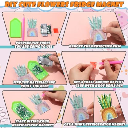 Remuuly 30 Pcs Diamond Painting Magnets Plant Flower Diamond Art Magnet Kit - color: Potted Plant