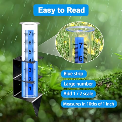 Rain Gauge Outdoor, 7" Capacity Large Rain Gauge Outdoors (Black) - color: Black