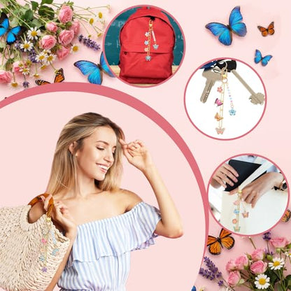 CraftyDream 558Pcs Flower Butterfly Keychain Making Kit Name Bead DIY Craft - style: Flower, Butterfly