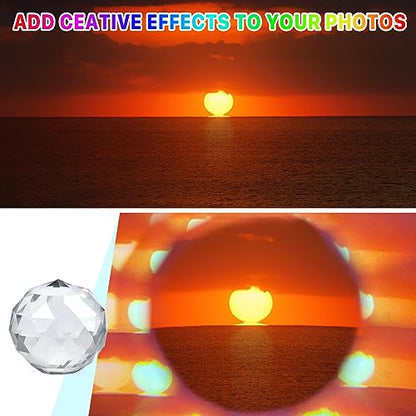 Supkiir 5 Pack K9 Optical Crystal Photography Prism Set with Crystal Ball Glass Triangular Prism Cube Lens Prism Ball and Optical Pyramid, Portable Rainbow Prism for Photos and Teaching Light Spectrum