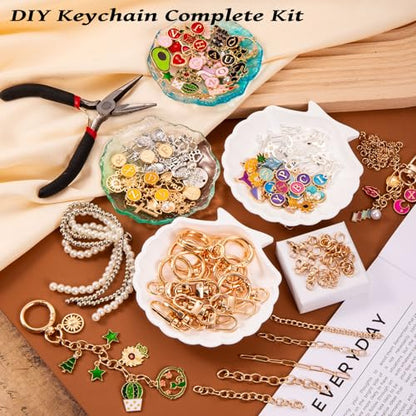 Wurosi 325PCS Charms Lip Gloss Keychain Making Kit, DIY Bag Charm Kit - color: 325 Pcs Gold Keychain Kits