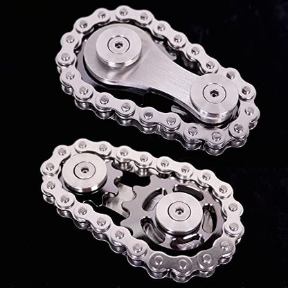 Fidget Spinner, Sprocket Linkage Bike Chain Spinner Design 2 Gears Figity Spin Finger Games, Metal Stainless Steel Durable Mechanics, Premium Figit Toy - Gray - color: Gray