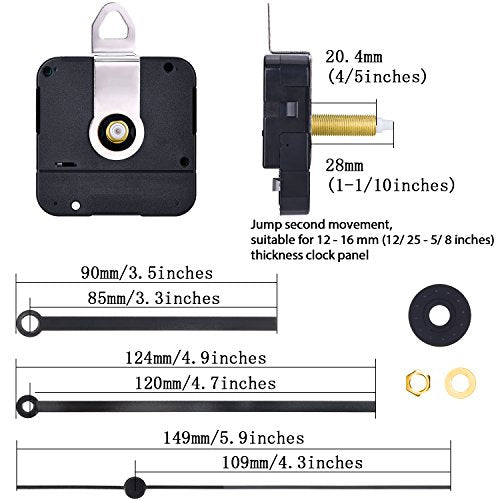Hicarer 28 mm Long Shaft Quartz Clock Movement Clock Parts Repair Kit (Black) - color: Black