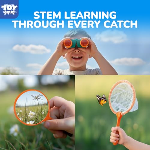 TOY Life Bug Catcher for Kids Outdoor Toys with Butterfly Net, Kids Binoculars, Magnifying Glass, Bug Habitat with Magnified Viewer & Bug Toys Tweezers, Insects Bug Catching Kit Outdoor Explorer Kit