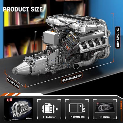 Mould King V8 Twin Turbo Engine Model Kit that Works - 2899+ PCS Build Your Own Visible Model Engine Kit for Adults with Motor and Battery, Building Blocks for Adults, DIY STEM Construction Toys - style: WX-10168