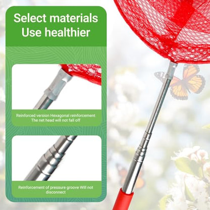 3 Pack Kids Telescopic Butterfly Fishing Net Set Extendable Anti Slip Bug Catching Kit with Box Cage Stickers Outdoor Toys