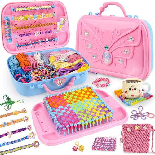 Nicella 6-in-1 Friendship Bracelet Making Kit Toys, Weaving Loom Craft for Kids, 500+ Pcs DIY Kits for Bracelets, Potholders, Pendants, Bags, Hats & Scarves