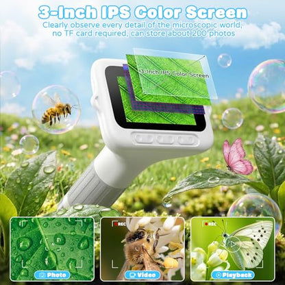 SEEKID Kids Microscope, 1000X Handheld Digital Microscope, 3" IPS(White) - color: White