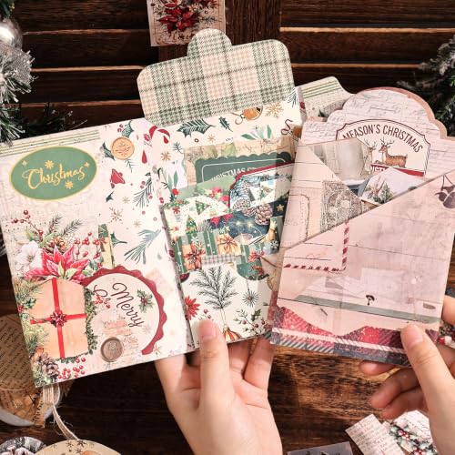 Vintage Christmas Scrapbook Kit -35 Large Material Paper for Junk Journals