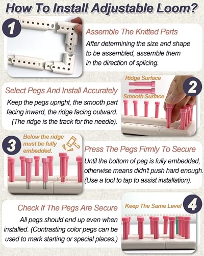 UCDRMA Upgraded Large Adjustable Loom Knitting Kit with Removable-pegs, Up to 132 Sizes & Shapes Weaving Knitting Loom for Blankets/Scarves/Hats, Beginners Infinity Crochet Loom Kit with Instructions