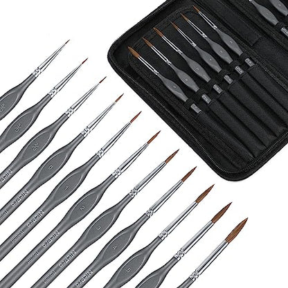 Nicpro Kolinsky Sable Miniature Paint Brushes, 11PCS Fine Detail Brush Set - size: 11 PCS (black)