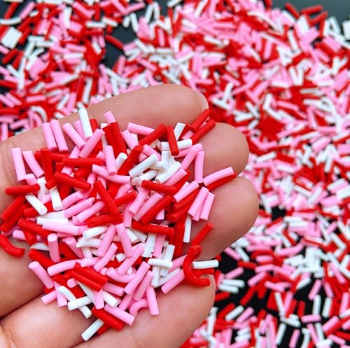 50g Fake Sprinkles Non-edible Polymer Clay Sprinkles Resin Sprinkles Fake Candy Sprinkles Faux Sprinkles for DIY Crafts Nail Art Cake Phone Case(19-Red+Pink） - color: 29-Red+Pink