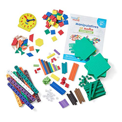 hand2mind-93538 Take Home Math Manipulatives Kit for Kids Grade K-2, with Snap Cubes, Base Ten Blocks, Cuisenaire Rods, Pattern Blocks, Color Tiles and Learning Clock, Homeschool Supplies (292 Pieces) - style: Set of 1