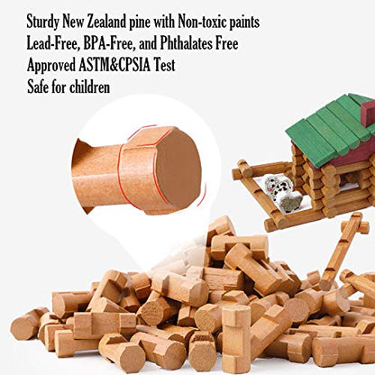 Wondertoys 170 Pieces Wood Logs Set Ages 3+, Classic Building Log Toys for Boy, Creative Construction Engineering Educational Gifts - style: 170 PCS