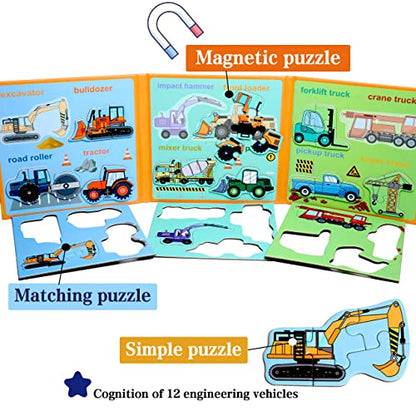 Magnetic Puzzles for Kids Ages 3-5, Travel Toddler Excavator Puzzle Toy - style: Engineering vehicle
