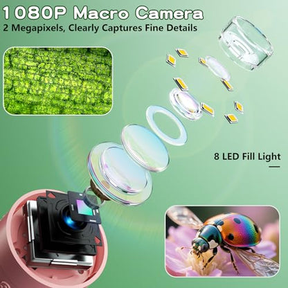 Odatay 1000X Digital Kids Microscope Kit with 12 Slides & 2" Screen, Pink - color: Pink