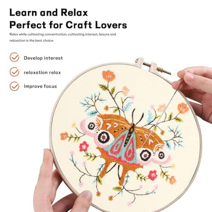 Beginner Butterfly Embroidery Kit for Adults, Pre-Printed with Video - color: Butterfly