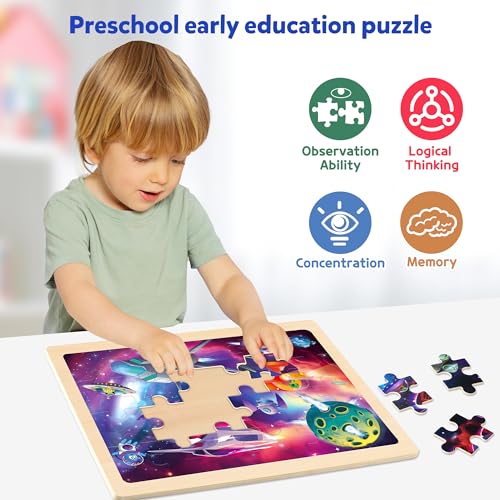 SYNARRY Large Space Planet Solar System Wooden Puzzles for Kids Ages 4-6