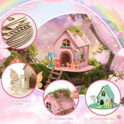 DoubleFill Wooden Fairy House Craft Kit with Paints, 18 Sets, Cute Tall - style: Cute Tall